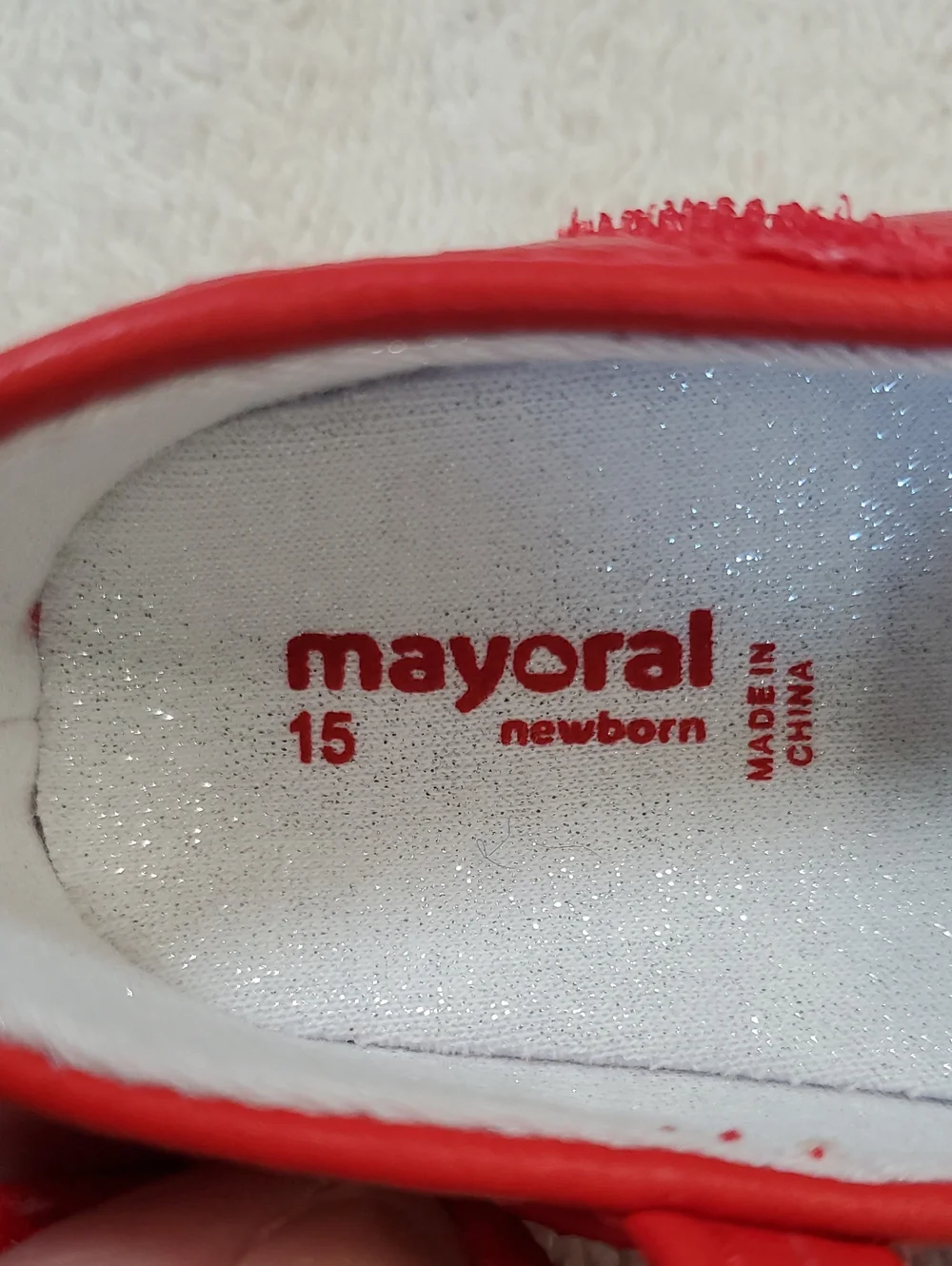 Mayoral Mary Jane Bow Newborn Baby Shoes In Vibrant Red. Size 15